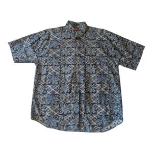 Tommy Hilfiger Blue Cotton Geometric Floral SS Button Down Collar Shirt Men's L